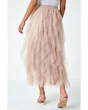 Roman Elastic Waist Mesh Layered A Line Skirt - Pink