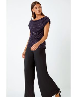 Roman Ruched Sequin Wide Leg Stretch Jumpsuit - Blue