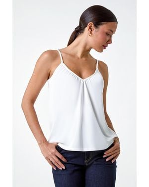 Roman Gathered V-Neck Stretch Vest Top - White