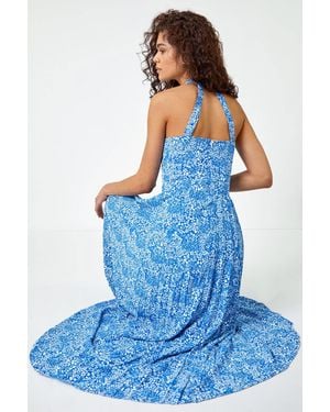 Roman Ditsy Floral Halter Neck Maxi Dress - Blue