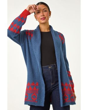 Roman Patterned Knit Cardigan - Blue