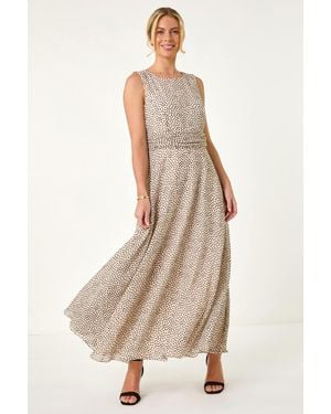 Roman Petite Spot Print Ruched Waist Midi Dress - Natural