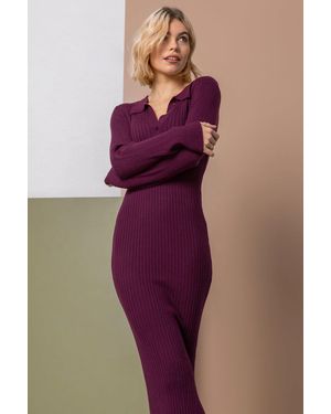 D.u.s.k Ribbed Knit Collar Midi Dress - Purple