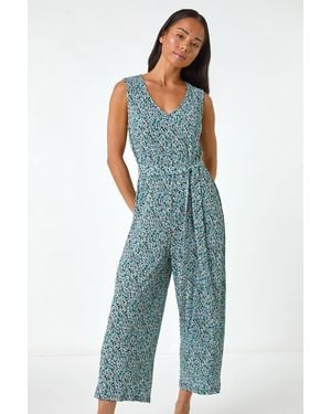 Roman Petite Ditsy Crinkle Crop Jumpsuit - Blue