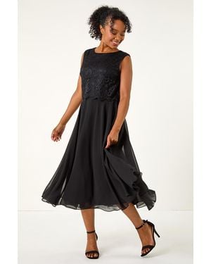 Roman Petite Lace Overlay Midi Dress - Black
