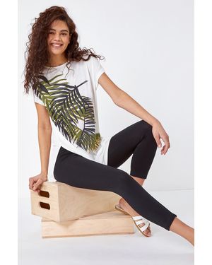 Roman Elastic Waist Stretch Cropped Leggings - Black