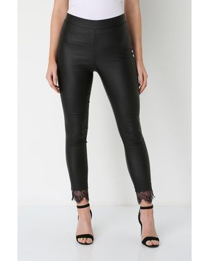Roman Faux Leather Lace Hem Leggings - Black