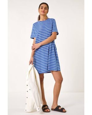 Roman Stripe Stretch T-Shirt Dress - Blue