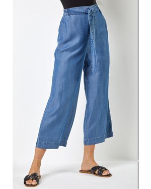 Roman Waist Tie Detail Culottes - Blue