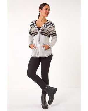 Roman Nordic Print Knitted Zip Up Hoodie - Grey