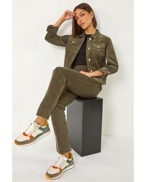 Roman Corduroy Straight Stretch Trouser - Green