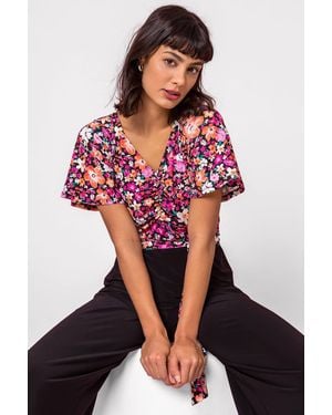 Roman Ditsy Floral Print Tie Detail Jumpsuit - Black
