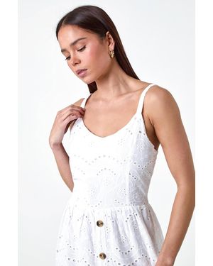 Roman Petite Cotton Broderie Button Dress - White