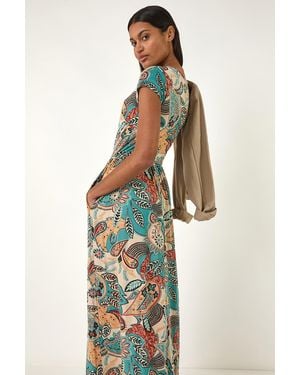 Roman Paisley Print Short Sleeve Midi Dress - Blue