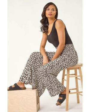 Roman Animal Print Wide Leg Trousers - White