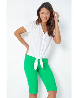 Roman Elastic Waist Knee Length Stretch Shorts - Green