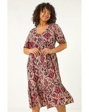 Roman Curve Ikat Print Tiered Dress