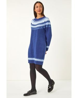 Roman Fairisle Knitted Jumper Dress - Blue
