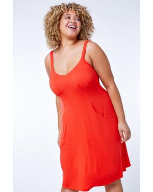 Roman Curve Strappy Pocket Sun Dress - Orange