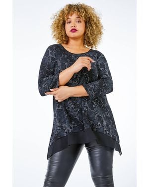 Roman Curve Animal Contrast Hem Top - Blue