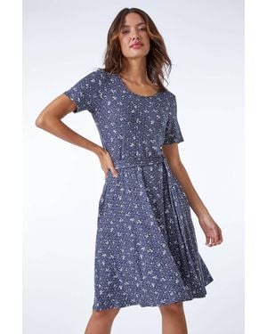 Roman Petite Floral Fit & Flare Wrap Dress - Blue