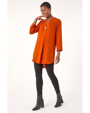 Roman V-Neck Button Detail Top - Orange