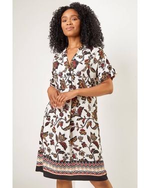 Roman Petite Contrast Floral Print Shirt Dress - White