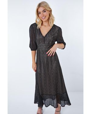 D.u.s.k Stretch Lace Frill Hem Dress - Black