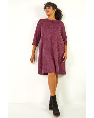 Roman Curve Check Print Swing Pocket Dress - Purple