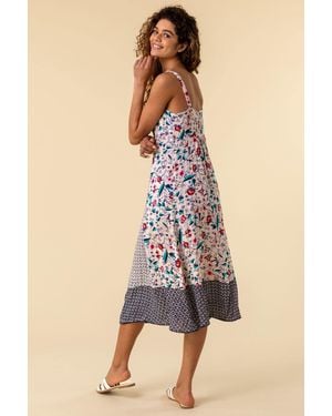 Roman Geo Floral Print Strappy Sun Dress - White