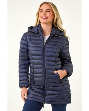 Roman Petite Metallic Finish Quilted Puffer Coat - Blue