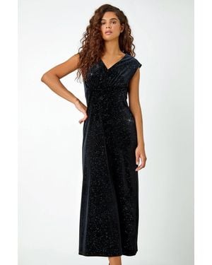 Roman Glitter Velvet Maxi Stretch Dress - Black