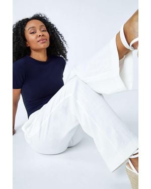 Roman Petite Wide Leg Linen Trouser - Blue