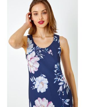 Roman Sleeveless Floral Bias Chiffon Midi Dress - Blue