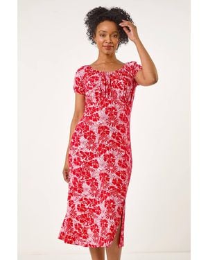 Roman Petite Ditsy Floral Midi Dress - Red