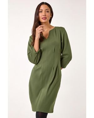 Roman Ponte Stretch Notch Neck Midi Dress - Green