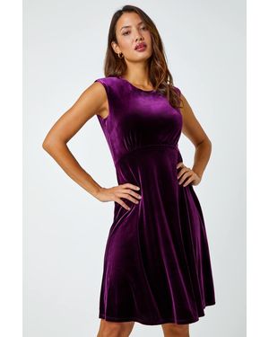 Roman Velvet Fluted Hem Stretch Dress - Red