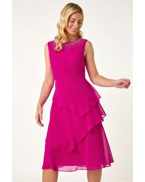 Roman Petite Hotfix Overlay Midi Dress - Pink