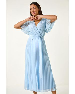 Roman Lace Detail Wrap Midi Dress - Blue