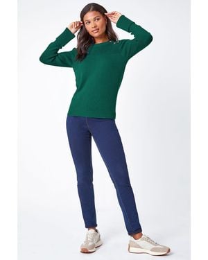 Lilly-and-Hope Ribbed Button Detail Knitted Jumper - Green