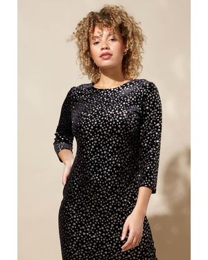 Roman Glitter Spot Side Split Maxi Dress - Black