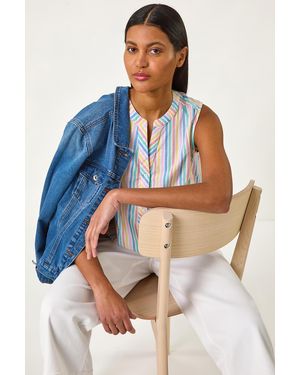 Roman Stripe V-Neck Vest Top - Blue