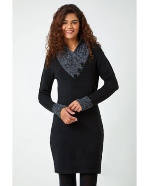 Roman Contrast Button Detail Knit Dress - Black