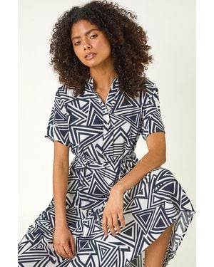 D.u.s.k Abstract Print Midi Shirt Dress - Blue
