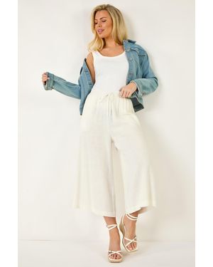 Roman Petite Elasticated Waist Linen Mix Culotte - White