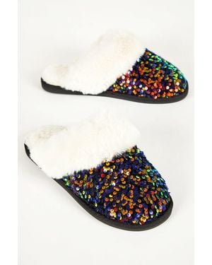 Roman Sequin Hard Sole Mule Slipper - Black