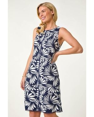 Roman Petite Leaf Print Shift Dress - White