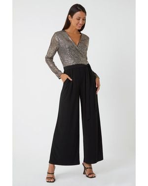 Roman Sequin Wrap Wide Leg Stretch Jumpsuit - Multicolour