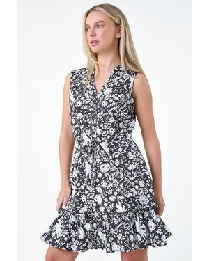 Roman Petite Ditsy Floral Frill Hem Shirt Dress - White