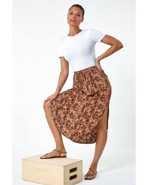 Lilly-and-Hope Abstract Print Split Midi Skirt - White